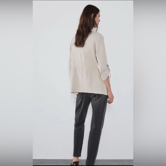 Zara Lightweight Cinch Waist Quarter Sleeve Waterfall Open Front Jacket -Size XS - Picture 3 of 12